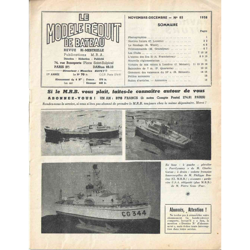 Sommaire Modèle Réduit Bateau 85