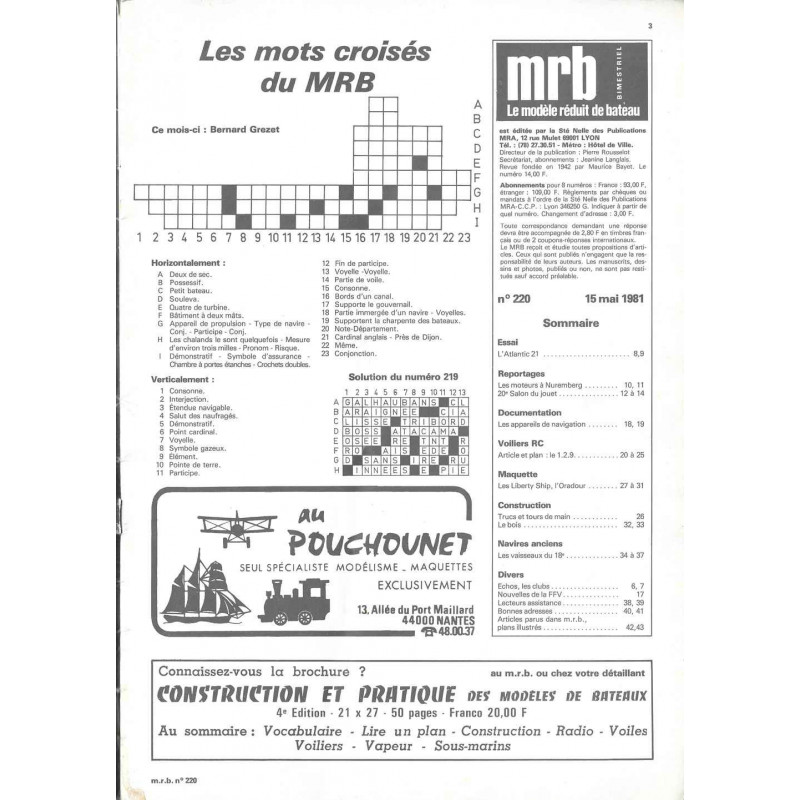 Sommaire Modèle Réduit Bateau 220