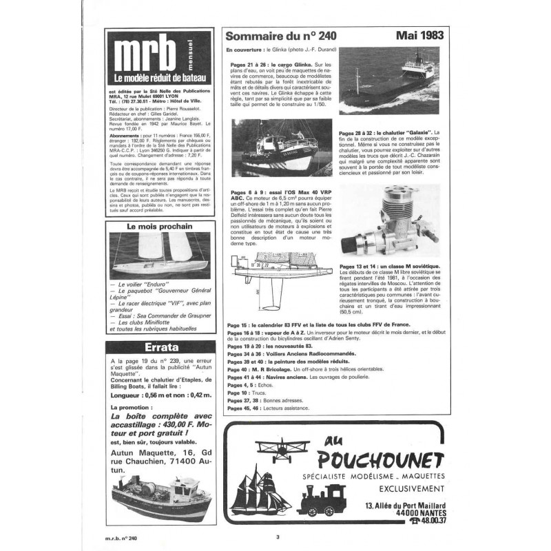 Sommaire Modèle Réduit Bateau 240
