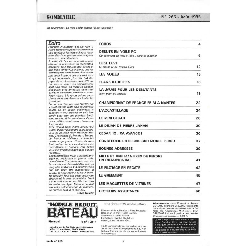 Sommaire Modèle Réduit Bateau 265