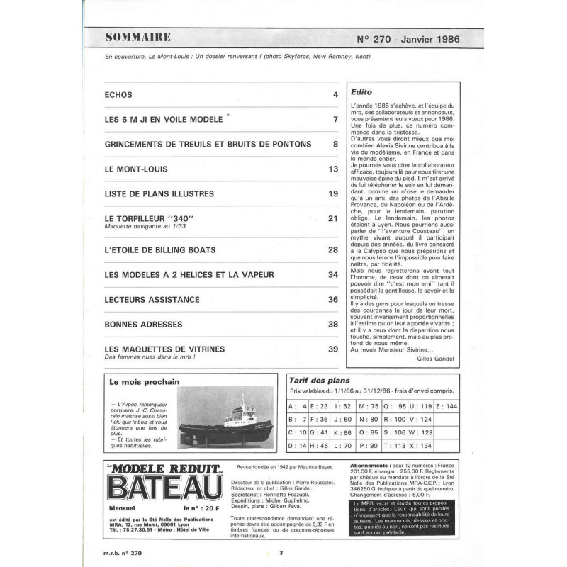 Sommaire Modèle Réduit Bateau 270