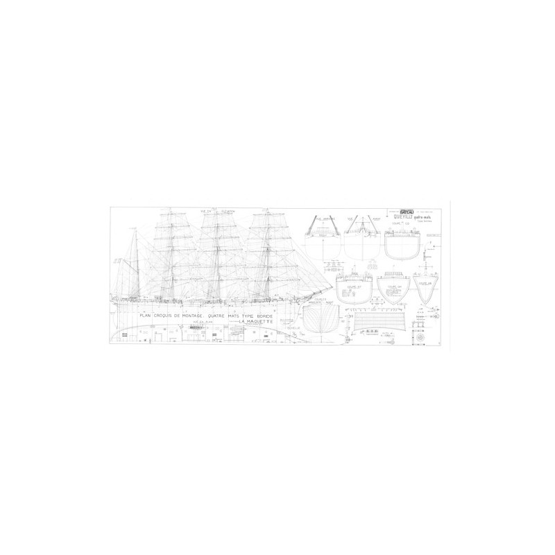 Plan du bateau Quatre mats Quevilly type Bordes.
