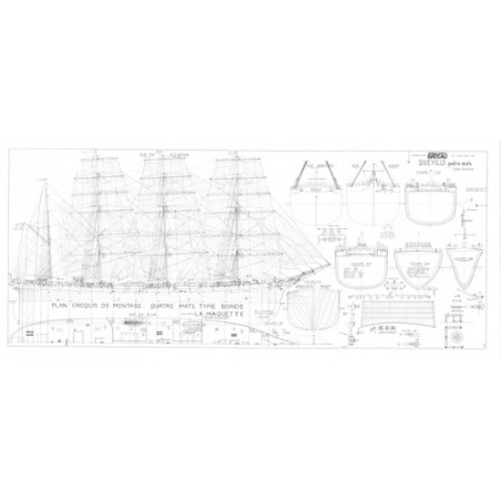 Plan du bateau Quatre mats Quevilly type Bordes.
