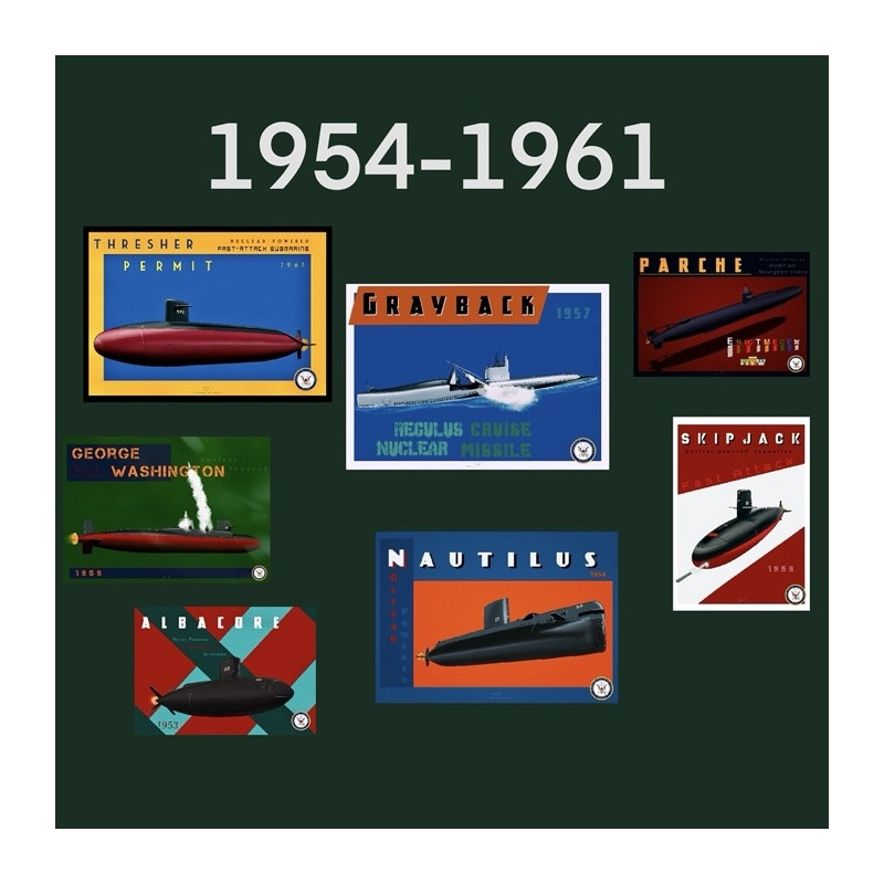 Pack de 7 posters Sous-marins U.S. Navy (1954-1961)