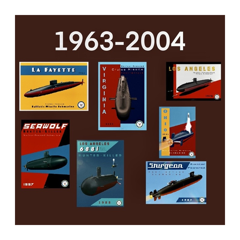 Pack de 7 posters Sous-marins U.S. Navy (1963-2004)